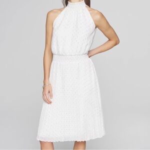 WMBM Sleeveless Pleated Clip Midi Dress off white